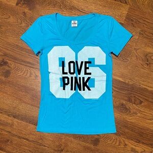 Victoria's Secret Pink 86 T-Shirt Sz M Blue Y2K Vintage Love VS Collector Velvet